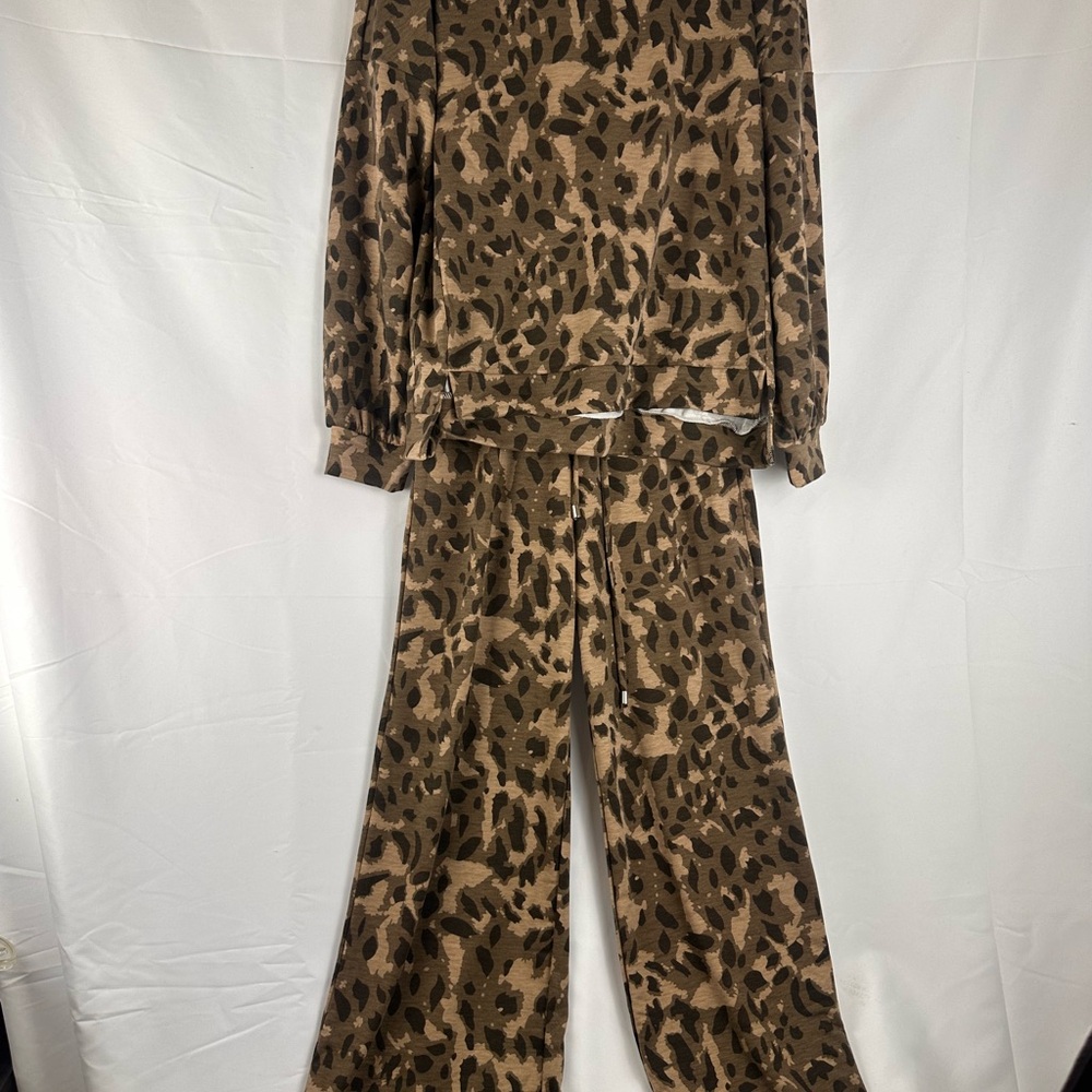 Source Unknown Brown Leopard Print Pantsuit - image 1